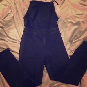 Free people backless denim overalls
